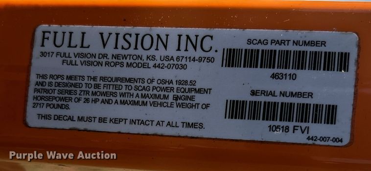 image for item MF9877 2023 Scag Patriot  ZTR lawn mower