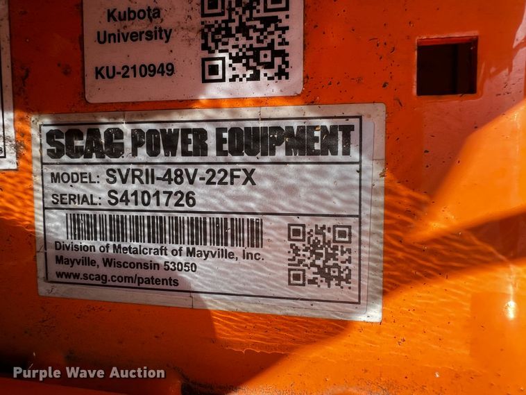 image for item MF9880 2022 Scag SVRII-48V-22FX  ZTR lawn mower