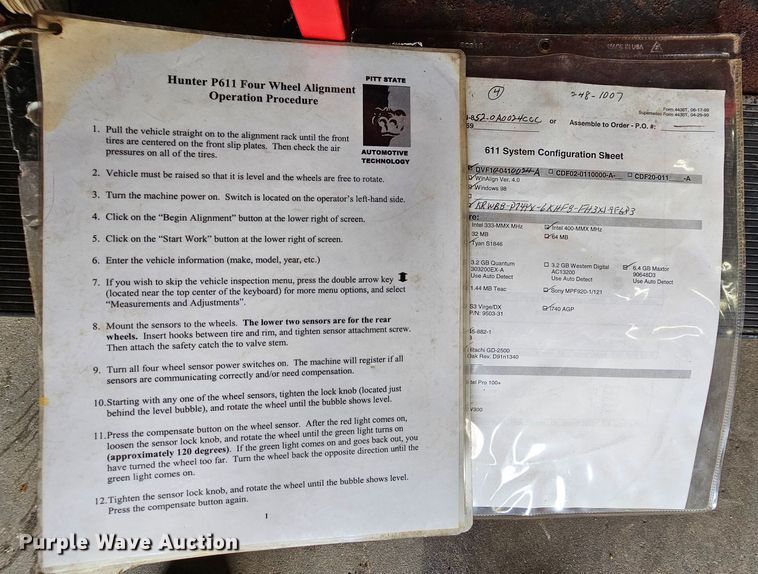 image for item MI9505 Hunter P611  alignment machine