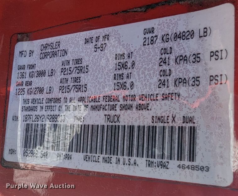 image for item MN9912 1997 Dodge Dakota  pickup truck