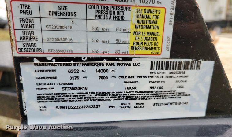 image for item MO9613 2018 Novae  tilt deck equipment trailer