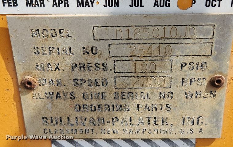 image for item MW9625 Sullivan Palatek D185Q10JD  air compressor