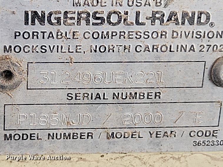 image for item MW9634 2000 Ingersoll Rand P185JWD  air compressor