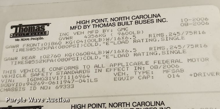 image for item MW9659 2007 GMC Savana  school bus