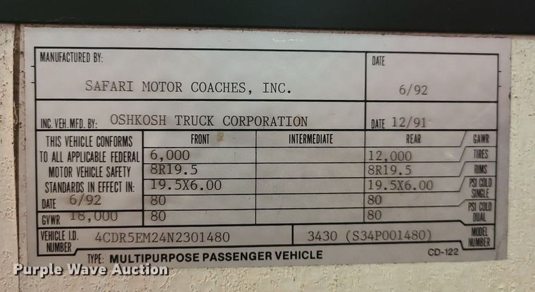 image for item MX9650 1992 Safari Motorcoach  RV
