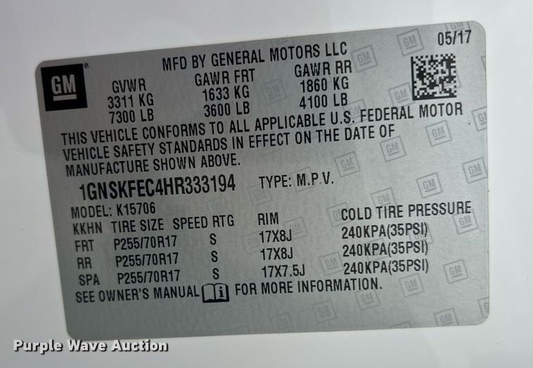 image for item MY9589 2017 Chevrolet Tahoe  SUV