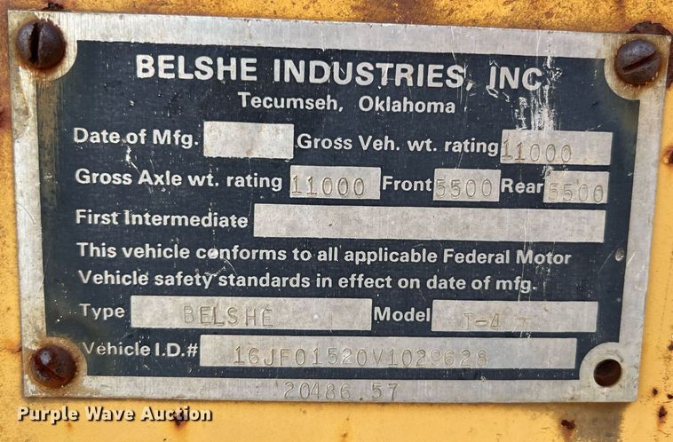 image for item MY9612 1997 Belshe T-4  equipment trailer