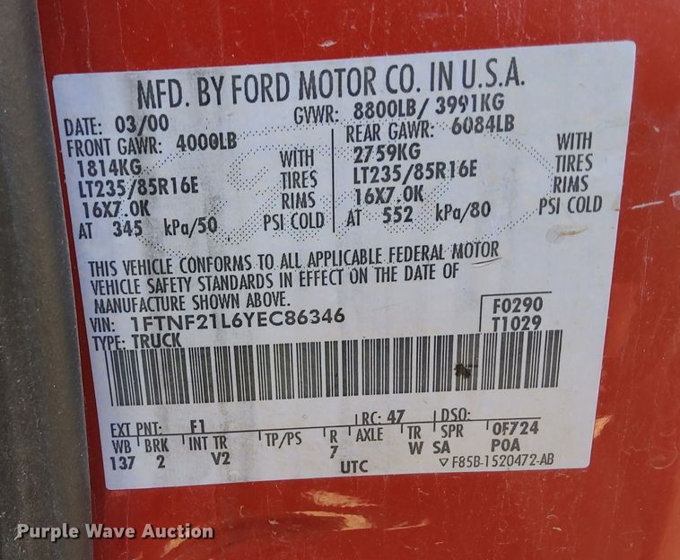 image for item DQ1653 2000 Ford F250 Super Duty XL  cab