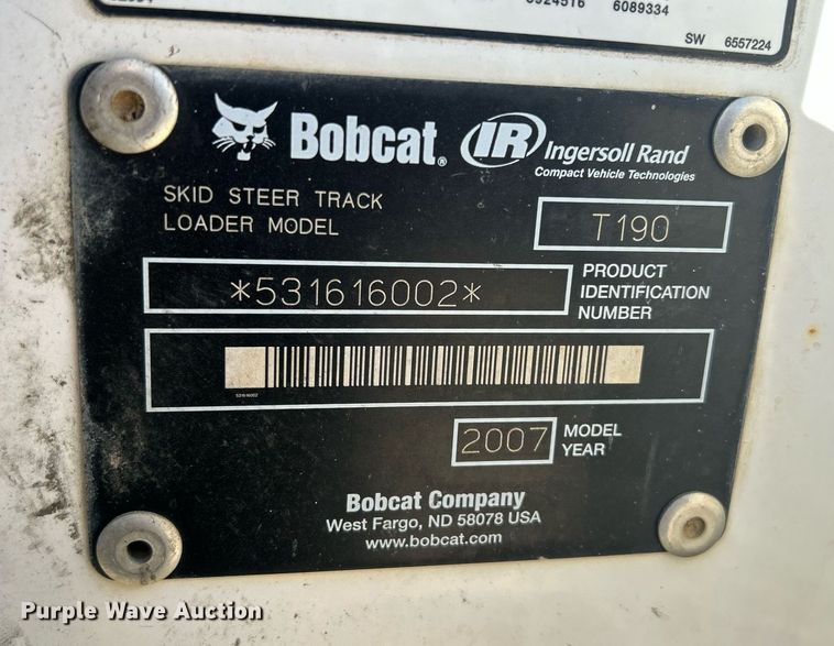 image for item DR4567 2007 Bobcat T190  tracked skid steer loader