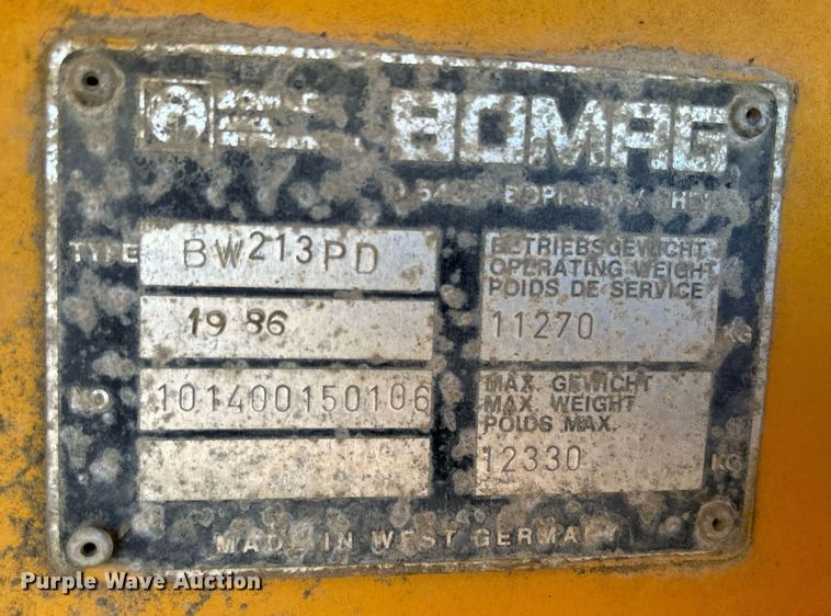 image for item DR4569 1987 Bomag BW213PD  single drum roller