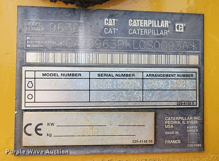 image for item JL9327 2008 Caterpillar 963D  track loader