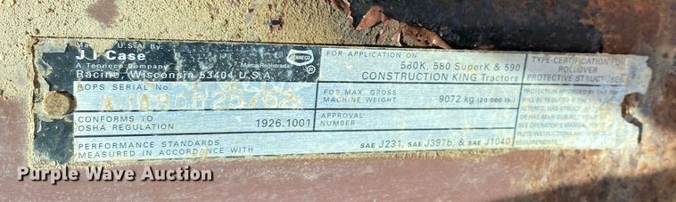 image for item KB9486 1993 Case 580 Super K  backhoe