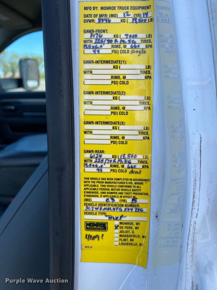 image for item KB9492 2015 Dodge  Ram 5500  utility / service truck