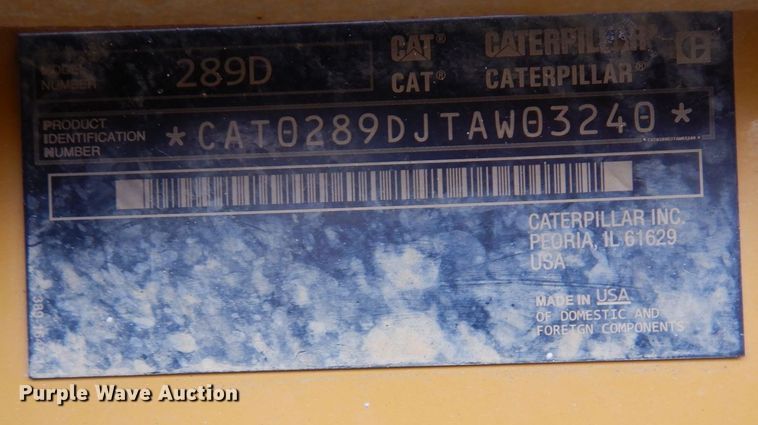 image for item KU9875 2015 Caterpillar 289D  tracked skid steer loader