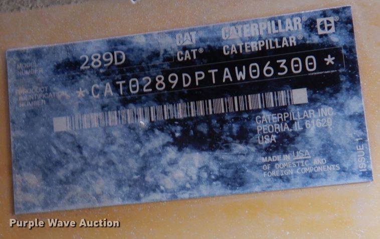 image for item KU9876 2017 Caterpillar 289D  tracked skid steer loader