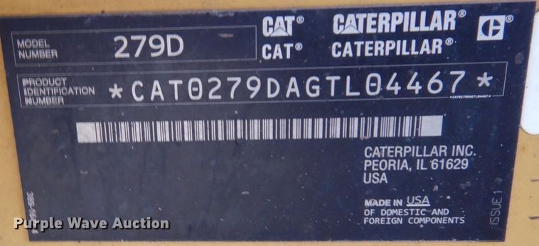 image for item KU9879 2017 Caterpillar 279D  tracked skid steer loader