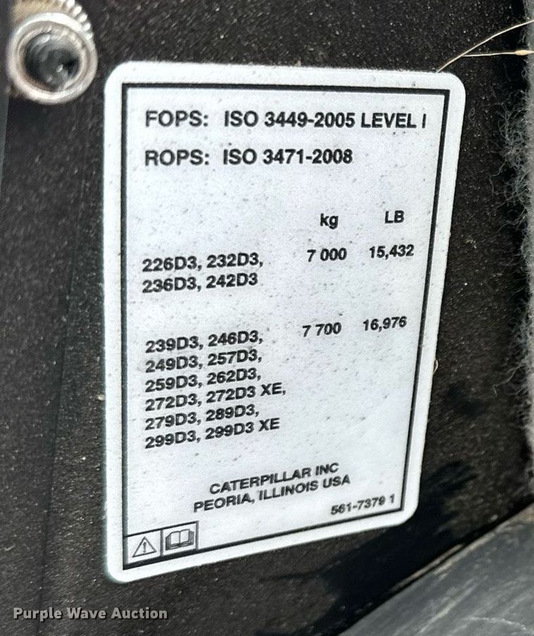 image for item KU9928 2022 Caterpillar 259D3  tracked skid steer loader