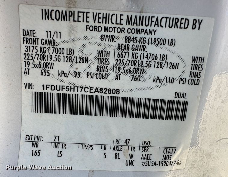 image for item KX9183 2012 Ford F550 Super Duty  bucket truck