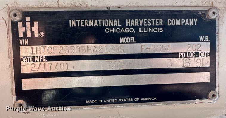 image for item KX9193 1981 International F-2654  dump truck