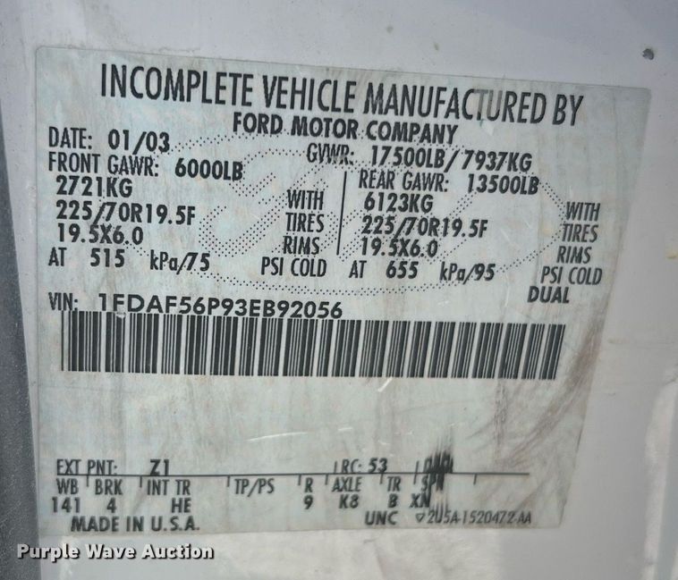 image for item LI9609 2003 Ford F550 Super Duty XL  bucket truck