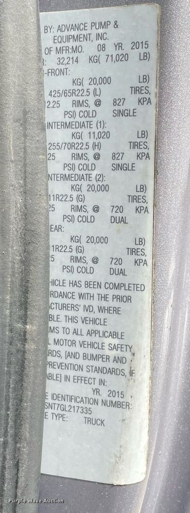 image for item LJ9593 2016 International 7600  vacuum truck