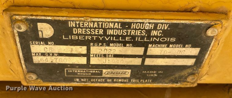 image for item LJ9609 1987 Dresser TD20G  dozer with Bron tile plow