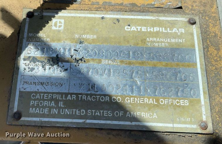 image for item LJ9614 Caterpillar 621B  conventional scraper