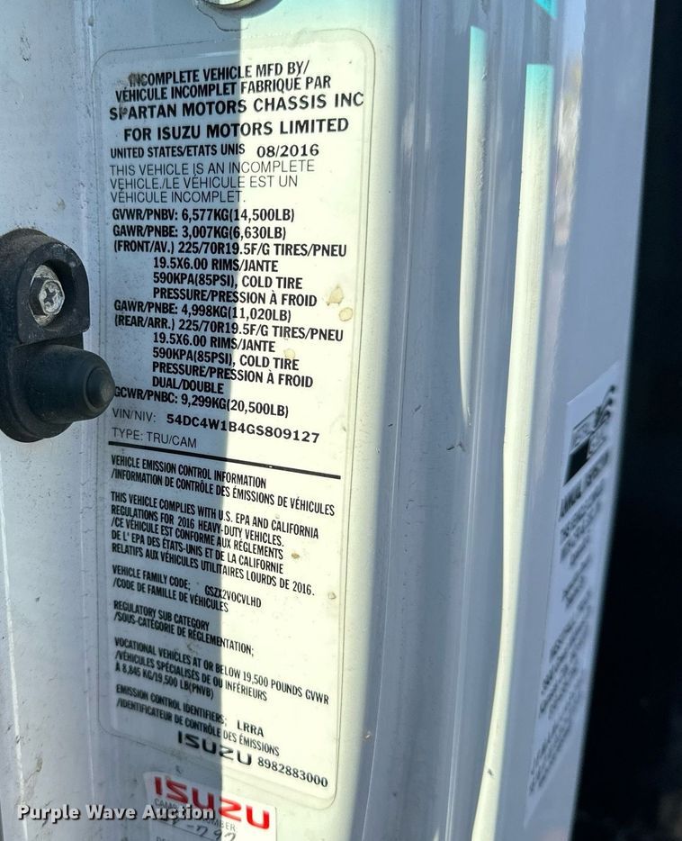 image for item LN9435 2016 Isuzu NPR HD  flatbed truck