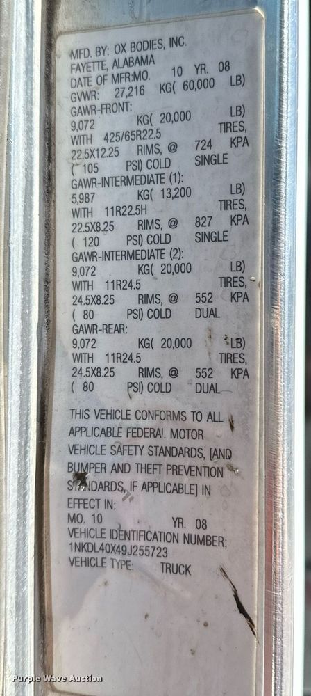 image for item LR9617 2009 Kenworth T800  dump truck