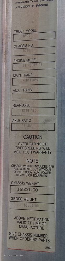 image for item LV9457 1999 Kenworth W900  ready mix truck