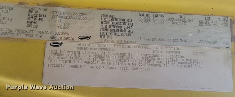 image for item LV9458 2002 Sterling LT8500  ready mix truck