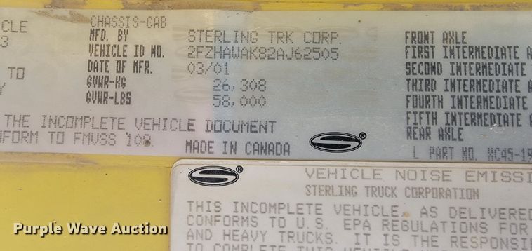 image for item LV9458 2002 Sterling LT8500  ready mix truck