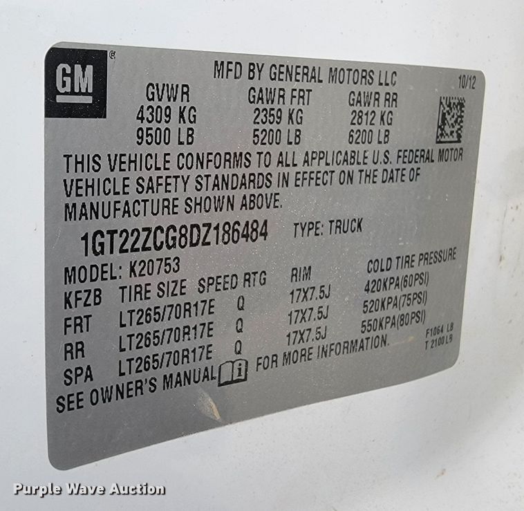 image for item LV9460 2013 GMC Sierra 2500HD  Ext. Cab pickup truck