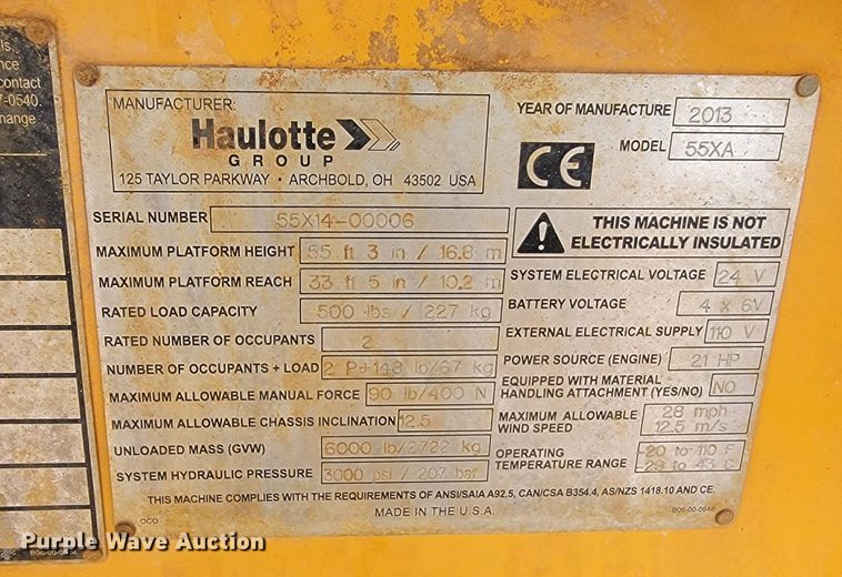 image for item LV9476 2013 Haulotte 55XA  boom lift