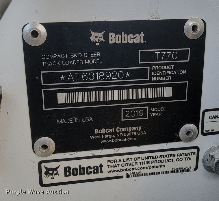 image for item LV9514 2019 Bobcat T770  tracked skid steer loader