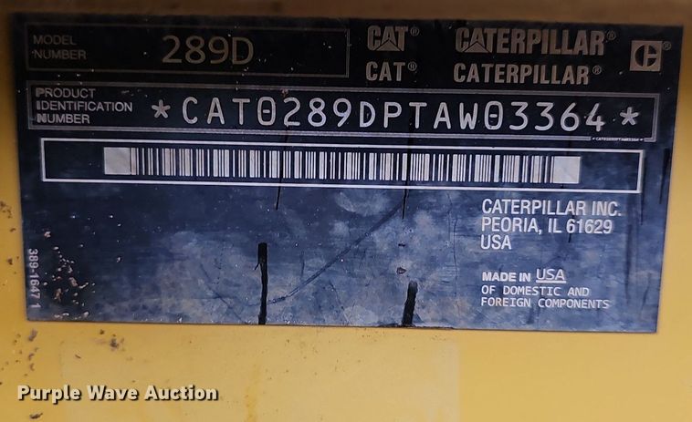 image for item MB9978 2015 Caterpillar 289D  tracked skid steer loader