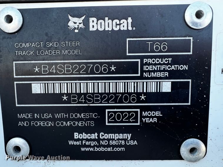 image for item MF9890 2022 Bobcat T66  tracked skid steer loader