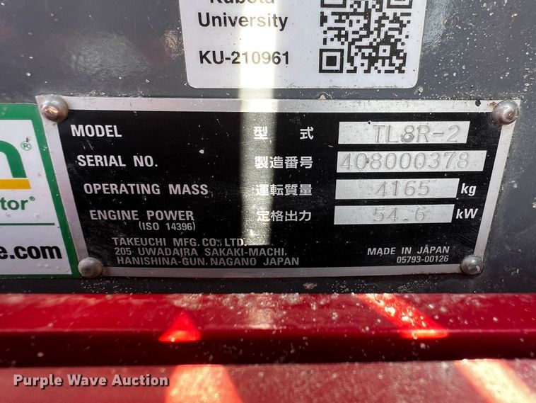 image for item MF9891 2020 Takeuchi TL8R2  tracked skid steer loader