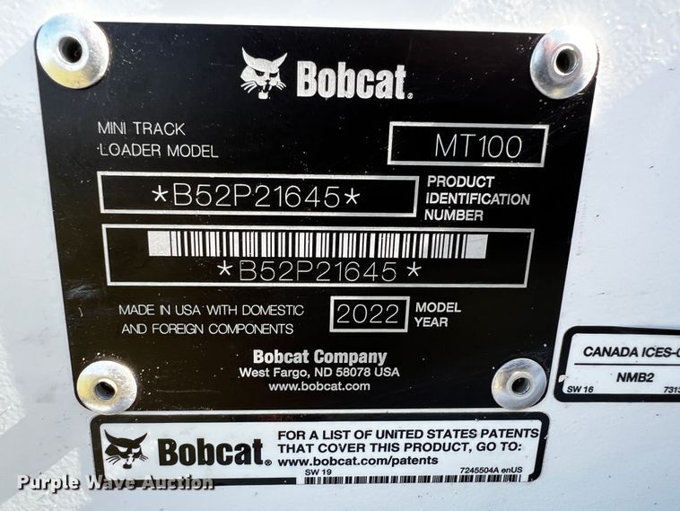 image for item MF9892 2022 Bobcat MT100  compact utility loader