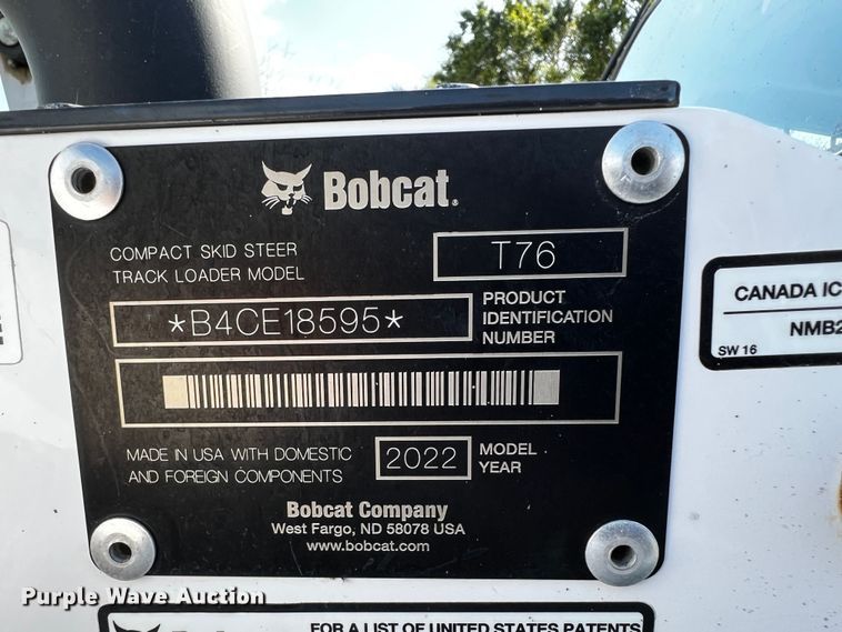 image for item MF9893 2022 Bobcat T76  tracked skid steer loader