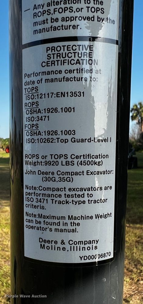 image for item MF9894 2022 John Deere 35G  mini excavator