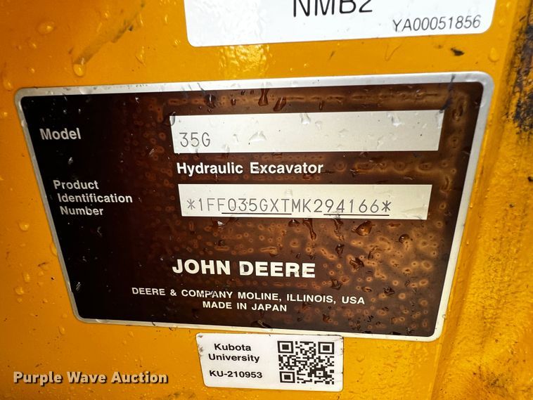 image for item MF9894 2022 John Deere 35G  mini excavator