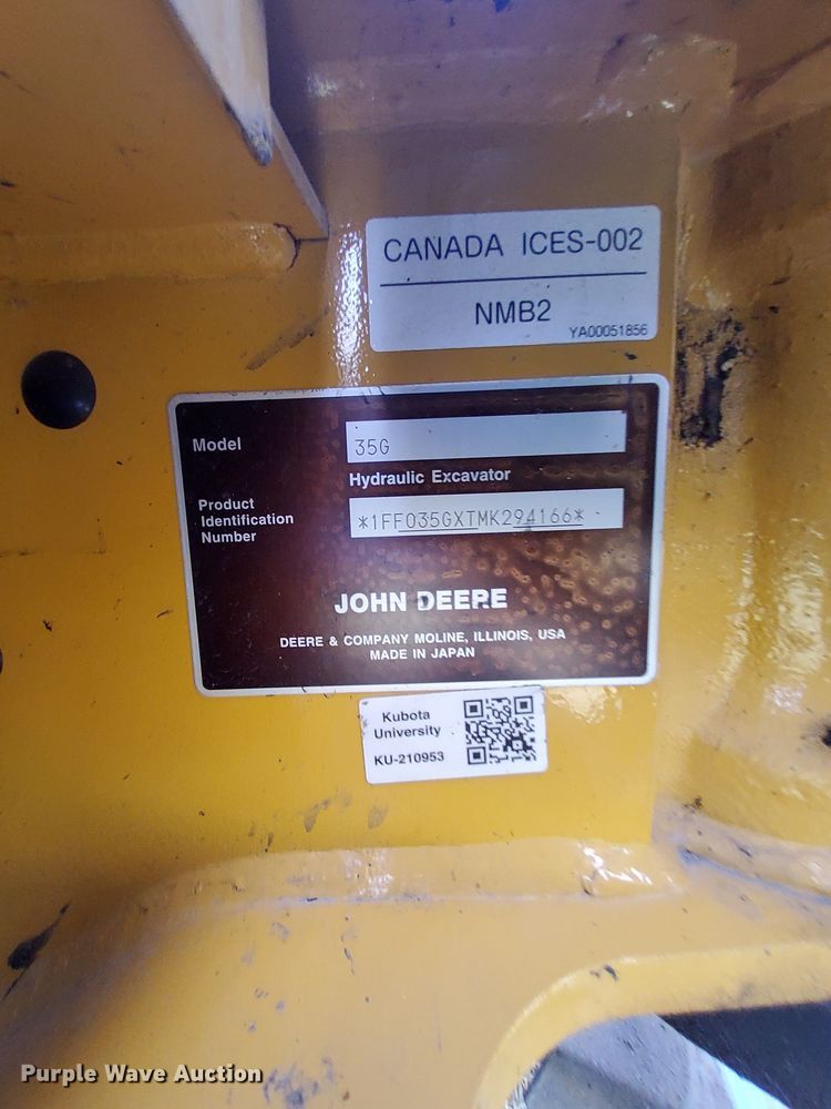 image for item MF9894 2022 John Deere 35G  mini excavator