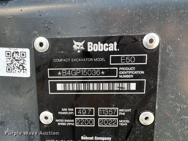 image for item MF9895 2022 Bobcat E50  mini excavator