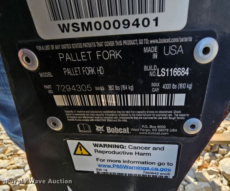 image for item MI9519 Bobcat 7294305  skid steer forks