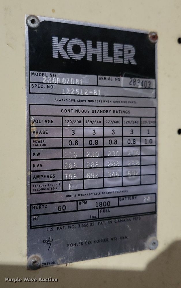 image for item MO9612 Kohler A-272616  generator