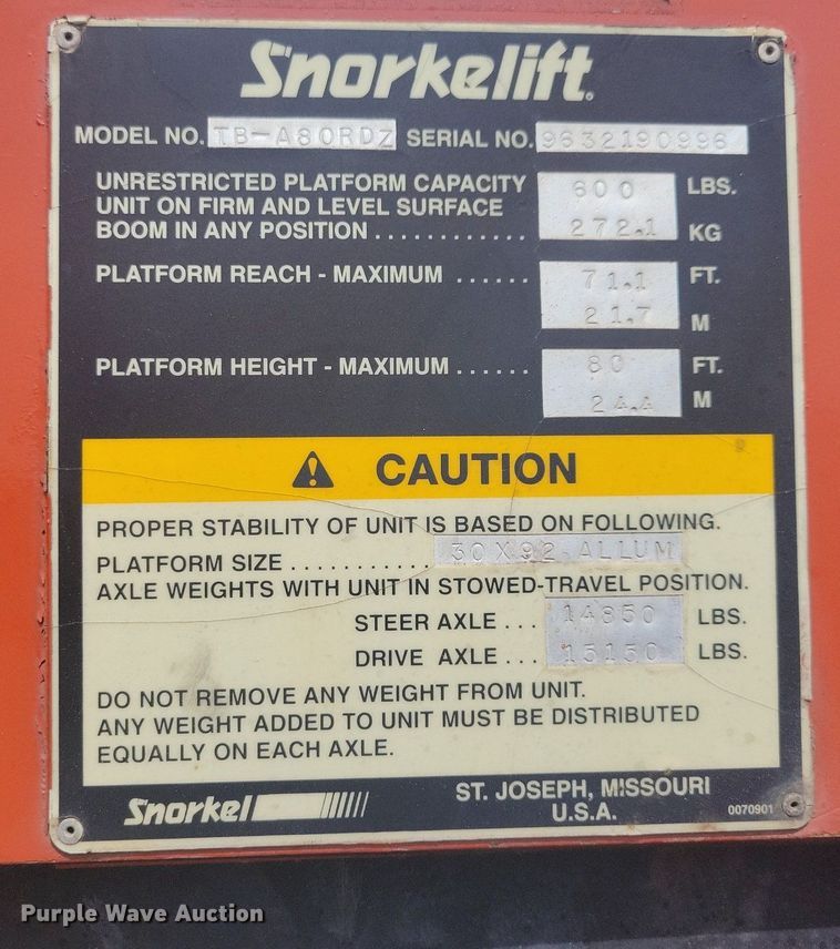 image for item MO9663 Snorkel TB80  boom lift