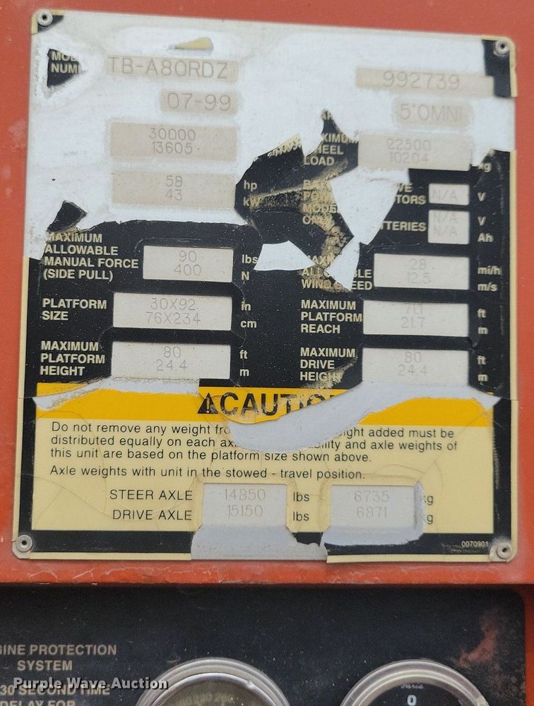 image for item MO9664 1999 Snorkel TB80  boom lift