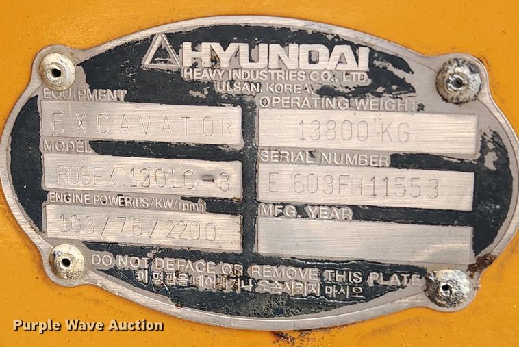 image for item MW9651 2000 Hyundai Robex 130LC-3  excavator