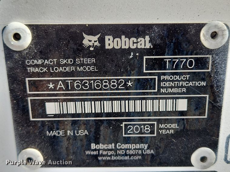 image for item MW9663 2018 Bobcat T770  tracked skid steer loader